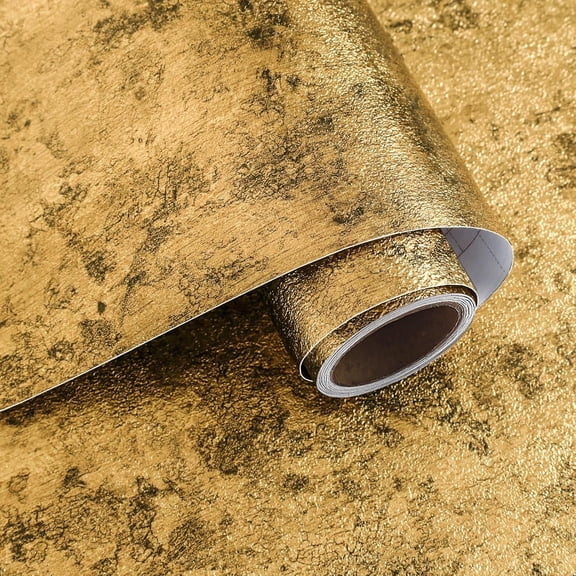 Peel And Stick Metallic Antique Gold Wallpaper Roll 15.7 in x 78.7 in Waterproof Textured Self Adhesive Contact Paper for Cabinets Walls