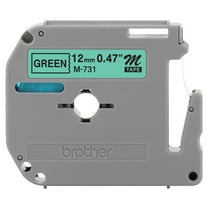 Brother Genuine P-touch M-731 Tape, 12mm (0.47") Standard Non-Laminated Label Maker Tape, Black on Green, M731