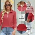 thumbnail image 3 of VDJ Women Cute Tops 3/4 Sleeve Half Zipped V Neck Comofortable Soft Lounge Tshirts Chic Peach Pink Tunic Size S, 3 of 6