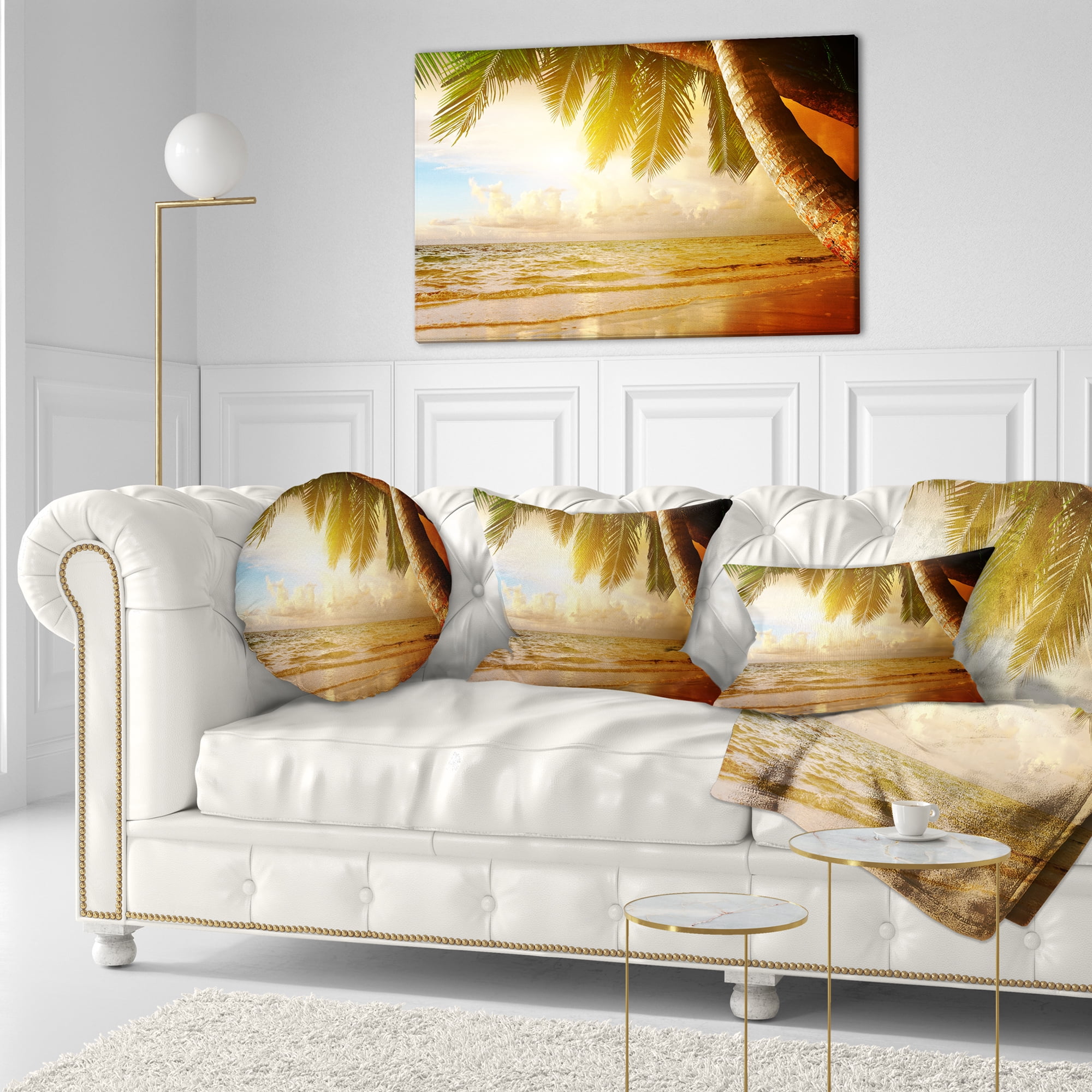 Designart Caribbean Beach Sunrise - Landscape Photo Throw Pillow - 12x20