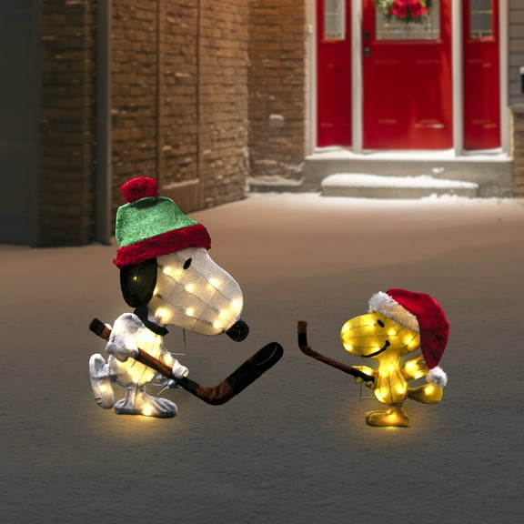 28" Pre-Lit Peanuts Snoopy and Woodstock Hockey Face-Off Outdoor Decoration - Clear Lights