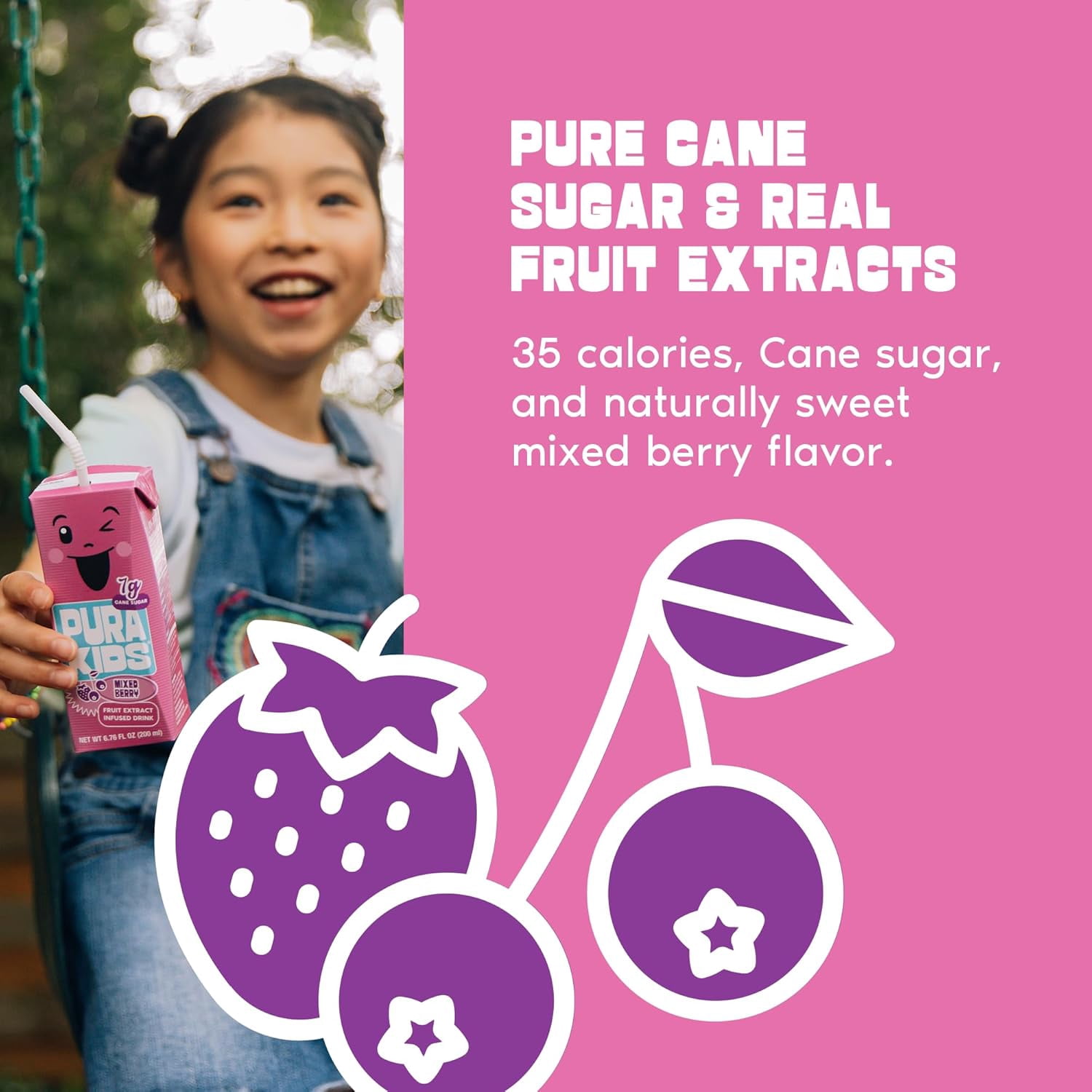 PURA Kids Box | Mixed Berry Fruit Extract Infused Drink for kids | 7g Of Pure Cane Sugar | Non-GMO | Vegan, No Artificial Sweeteners | Lunchbox Beverage with Paper Straw | 6.67 fl oz (200ml) 24-Pack