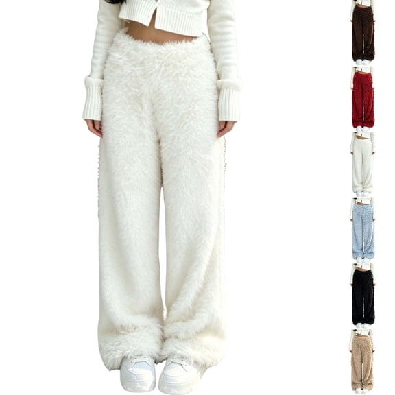 Ninixx Womens Wide Leg Pants Thick Fleece Lined Warm Winter Trousers with Elastic Waist Cozy Loungewear