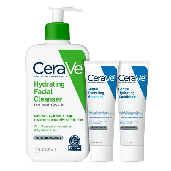 CeraVe Hydrating Facial Cleanser Bundle with CeraVe Hair Samples, 14 fl oz