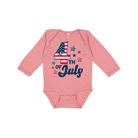 Inktastic 4th of July with Striped Stars Boys or Girls Long Sleeve Baby Bodysuit