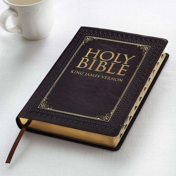 Kjv Holy Bible Thinline Large Print Bible Dark Brown Faux Leather Bible W Thumb Index Red Letter Edition King James Version Walmart Com Walmart Com
