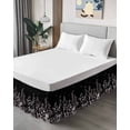 thumbnail image 4 of Black Botanical Wrap Around Bed Skirts for King Bed 18" Drop, Bed Skirt with Adjustable Elastic Belt Dust Ruffle Bed Valance for Bedroom Hotel Luxury Dragonfly Flower Leaf Retro Style Bed Frame Cover, 4 of 7