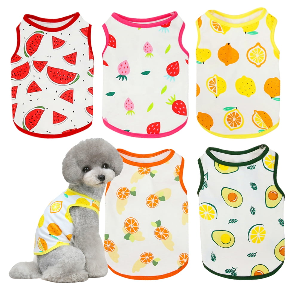 4 Pieces Printed Dog T-Shirt for Small Dog Girl Boy Puppy Pullover Dog Sweatshirt Summer Clothes Breathable Dog Outfits Fruit Pattern S//M//L