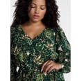 thumbnail image 3 of Terra & Sky Women’s Plus Tie Waist Midi Dress with Long Puff Sleeves, Sizes 0X-5X, 3 of 4