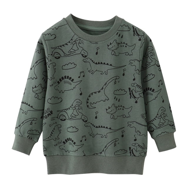 KAWELL Chandail en Molleton Dinosaure pour Garçons, Pull à Col Rond en Coton, Manches Longues