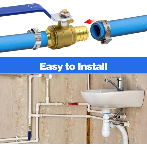 10 Pack 3/4" PEX Brass Ball Valves - Full Port Shut-Off, Quarter Turn, Hot and Cold Water Control