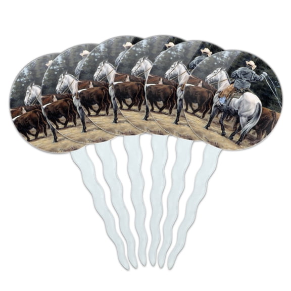 Ranch Cowboy Cattle Drive Roundup Cupcake Picks Toppers Decoration Set of 6