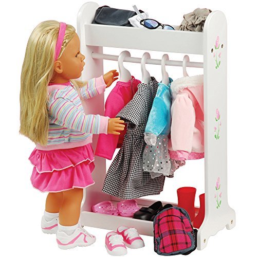 CP Toys Today's Girl Perchero de madera para muñecas para muñecas de 18 pulgadas con 4 perchas y 2 estantes CP Toy 649829223001