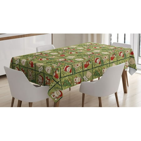 

Christmas Tablecloth Cartoon Santa Claus Trees Teddy Bears Candies Sketchy Design Print Rectangular Table Cover for Dining Room Kitchen 60 X 90 Inches Olive Green Red and White by Ambesonne