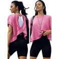 thumbnail image 3 of Women Short Sleeve Workout Shirts Open Back Tops Casual Yoga Y2k Athletic Gym Slouchy Crop Running Tees Pink XL, 3 of 8