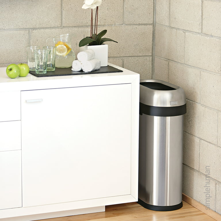 simplehuman 50 Liter / 13.2 Gallon Slim Open Top Trash Can, Commercial  Grade Heavy Gauge Brushed Stainless Steel 