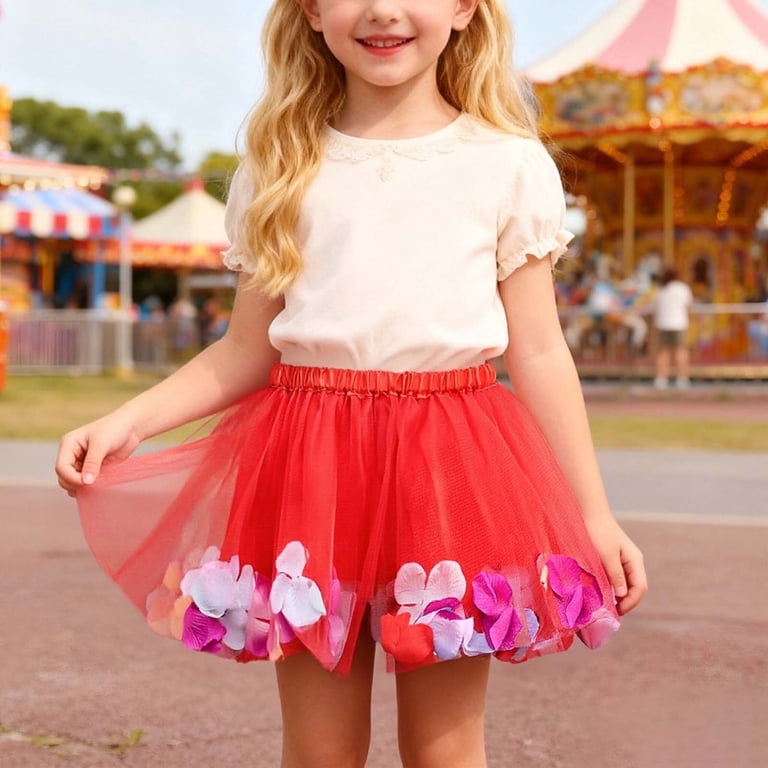 Vividxx Girls Dresses Girls Party Dress For Kids Festive Petal Skirt With Net Overlay For Performances And Celebrations 6-8 Years, Girl's, Red