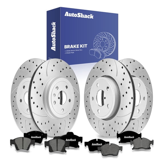 AutoShack Front Vented & Rear Vented Drilled & Slotted Silver Zinc Coated Brake Rotors   Premium Ceramic Pads 12-PC Brake Kit Replacement for 2017-2020 Dodge Durango SilverShield Pro