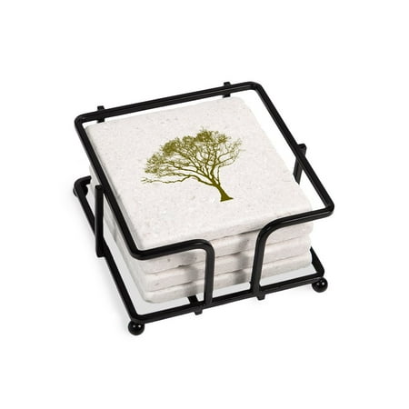 

CafePress - Green Tree - Tile Coaster Drink Coaster Set of 4 w/ holder