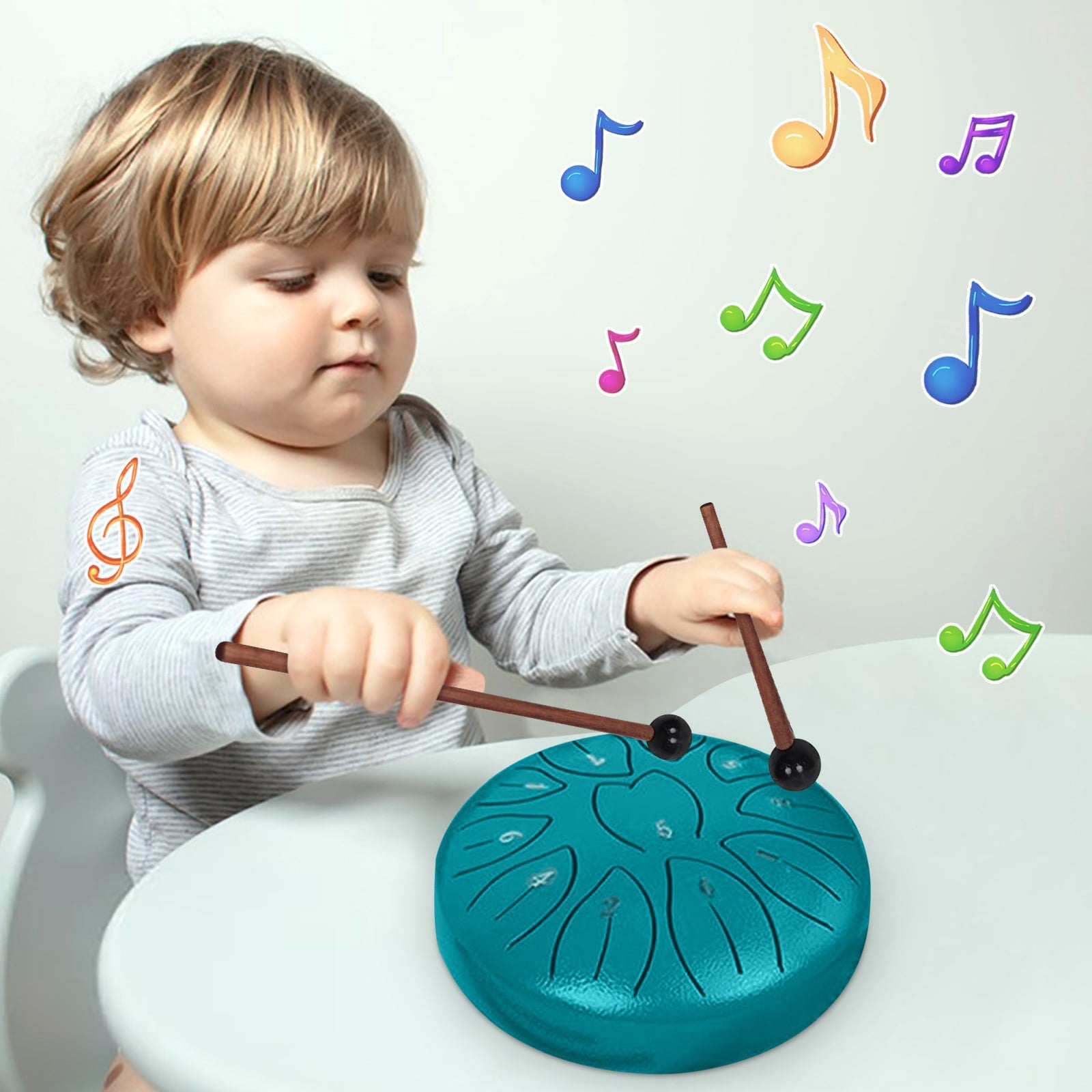 Dianli 6in 11‑Note Steel Tongue Rain Drum Handpan With Leaf Design, Portable Percussion Instrument For Children Beginners Classroom Music Therapy Camping And Outdoor Performances