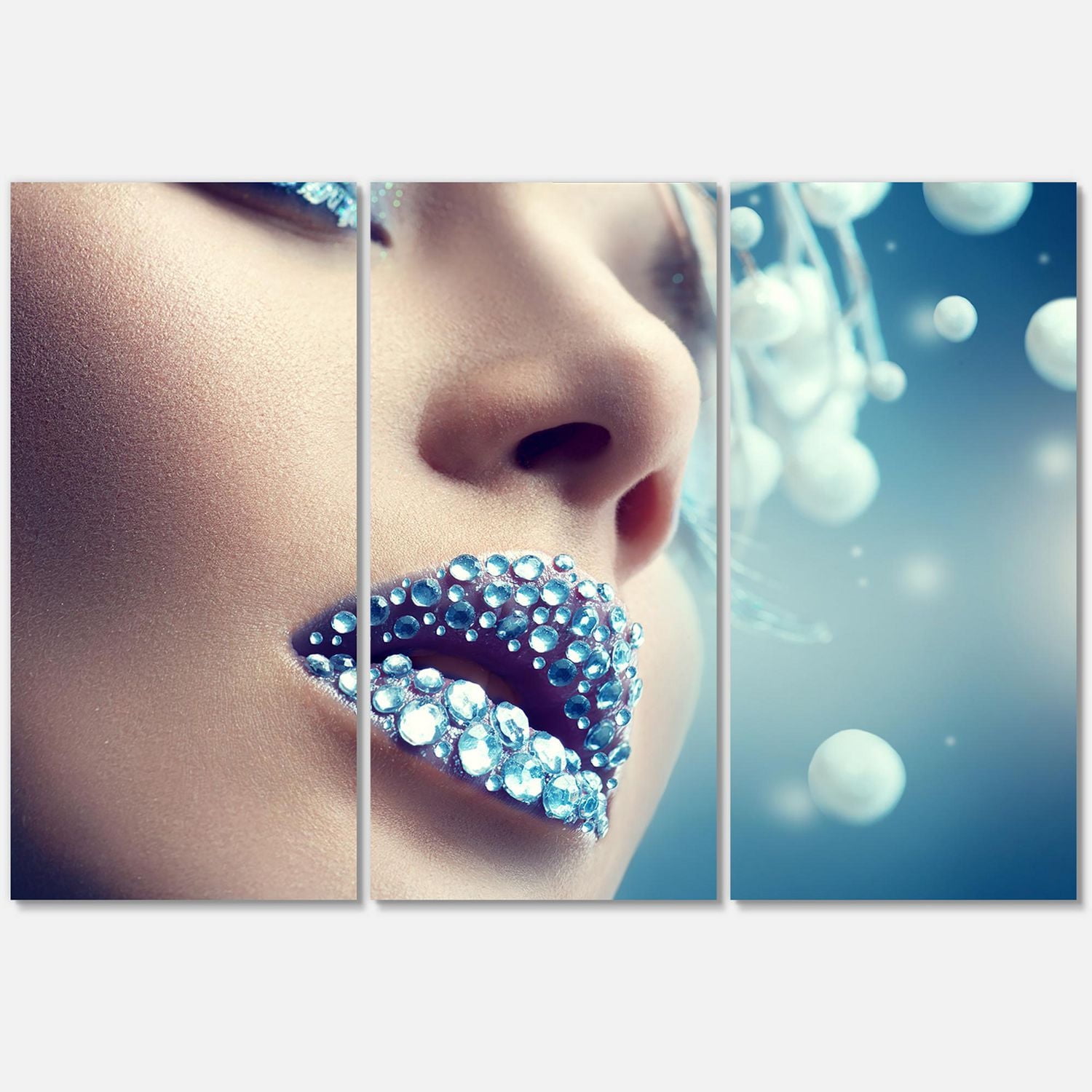 Designart Close-Up Of Gems On Woman Lips Canvas Wall Art