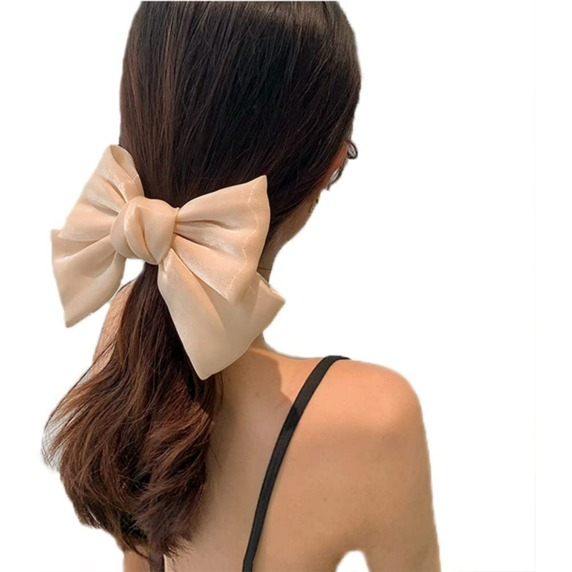 Hair Bow Clips Large Bowknot Hair Ribbons Bows for Women Girls Pearl Satin  Ribbon Handmade Beige Hair Clip Bows Barrettes for Women Hair Accessories  for Thick Hair | Walmart Canada