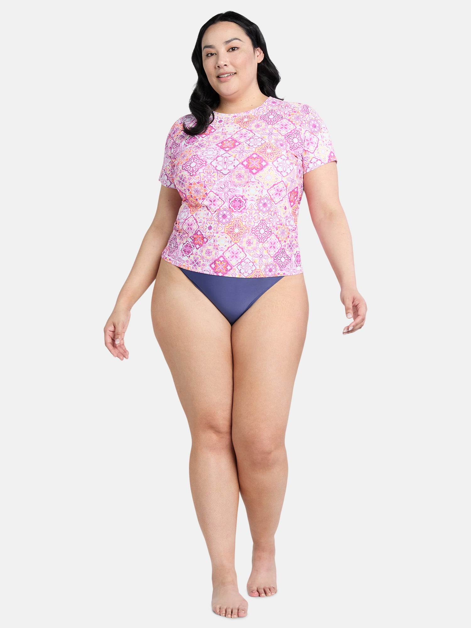 Time and Tru Women’s and Women’s Plus Rash Guard with Short Sleeves, Sizes S-2X