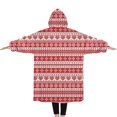 thumbnail image 2 of Oversized Wearable Blanket Hoodie,Red and White Christmas Pattern Sherpa Blanket Hoodie with Super Pockets,Super Warm Fuzzy Pullover for Women & Men, 2 of 6