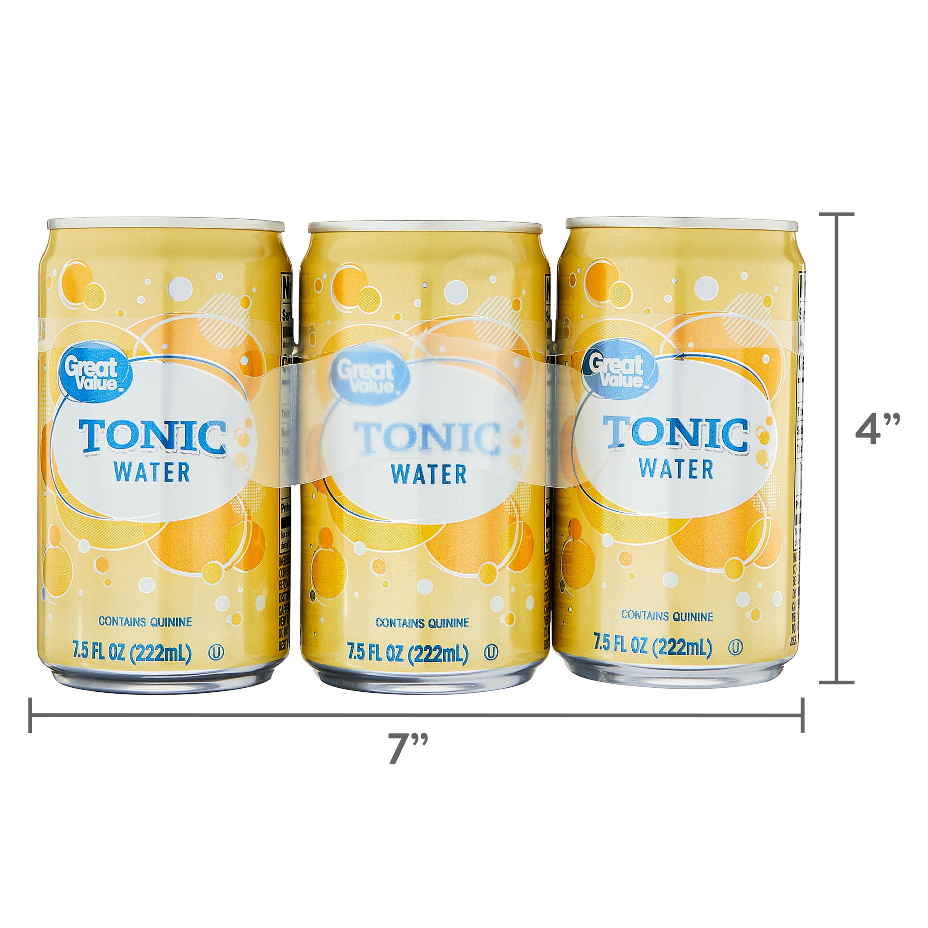 Great Value Tonic Water, 7.5 fl oz, 6 pack Cans Decaffeinated bitter Bottle
