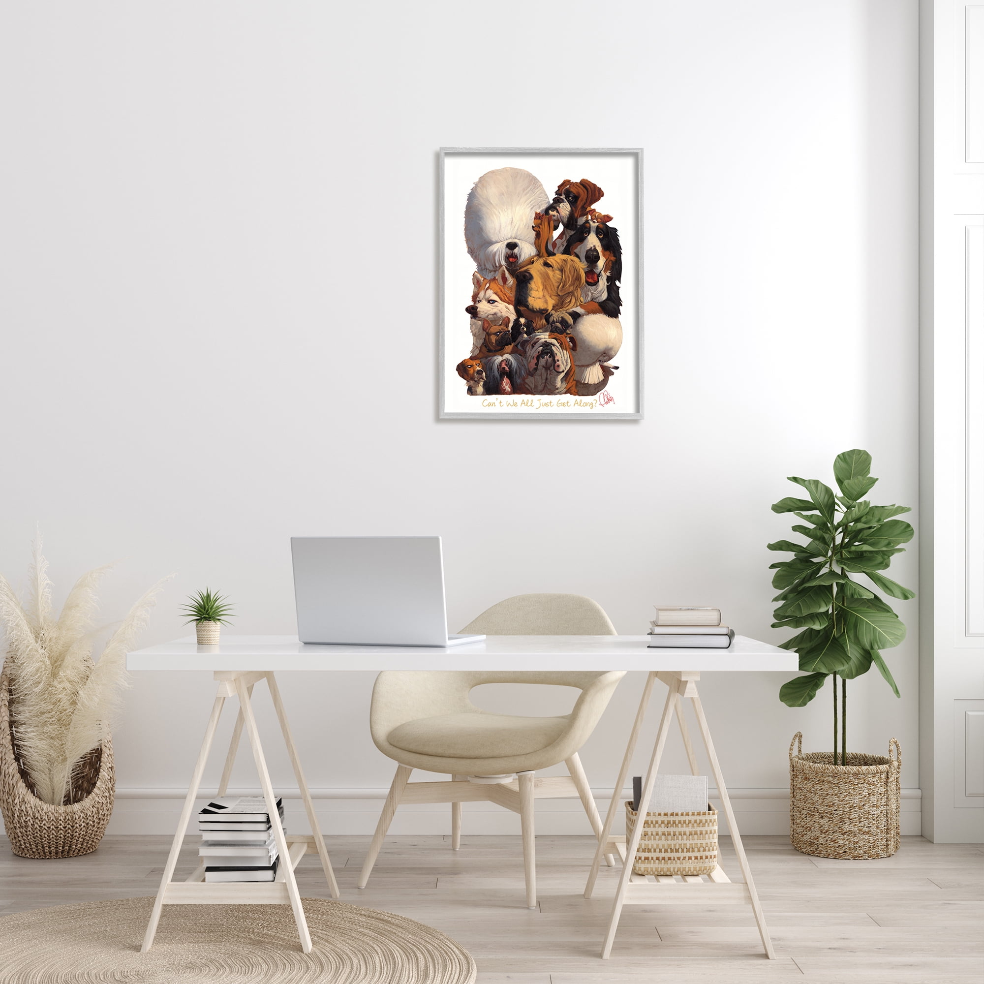 Stupell Home Décor Industries Just Get Along Phrase Funny Dog Gang Illustration, 24 x 30, Designed by Thomas Fluharty