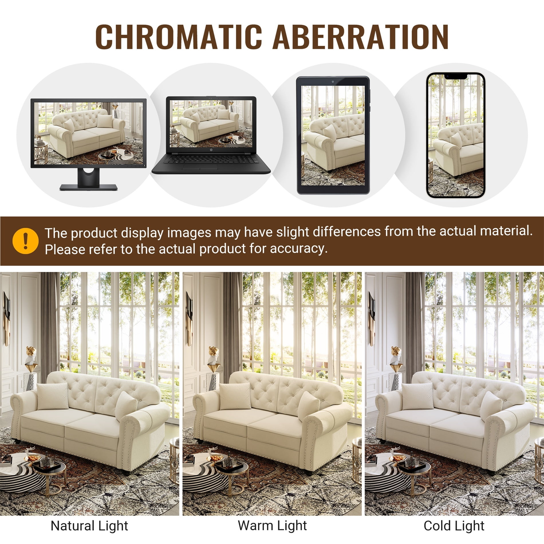 Alvantor 83" Cloud sofa with Ottman, Upholstered Velvet Couch with Nailhead Trim and Rolled Armrests, Mid-Century Modern Sofa for Living Room Beige