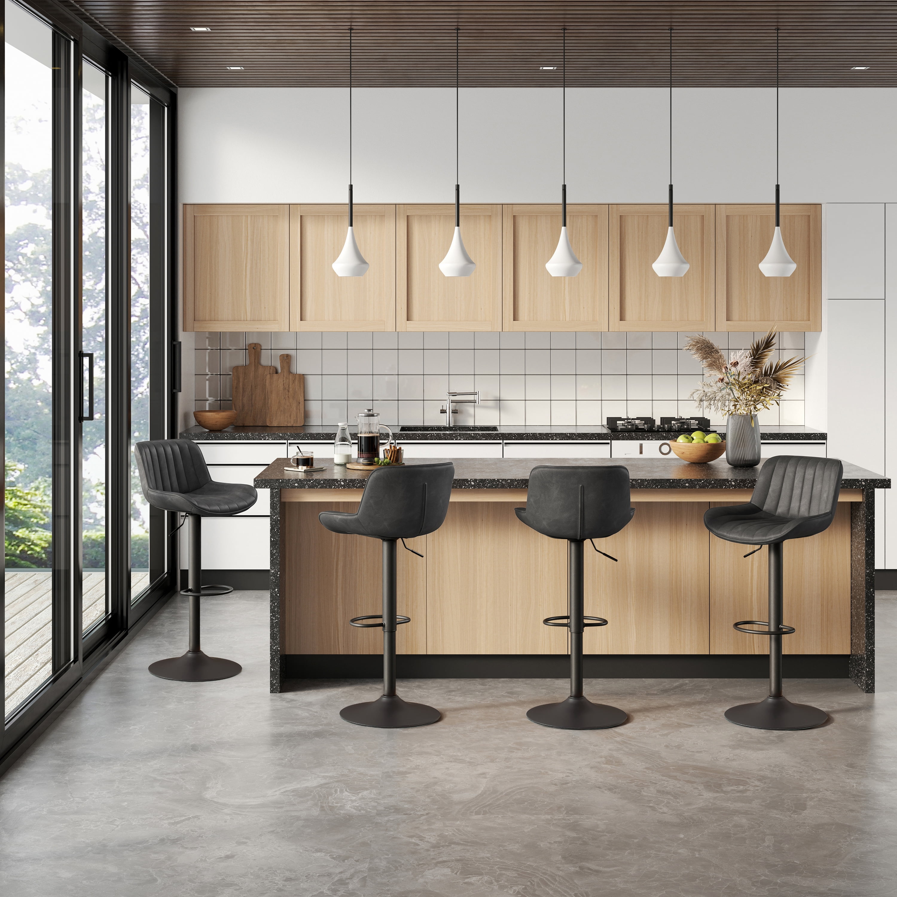 Art Leon Rustic Bar Stools Set of 2, Faux Leather with Backrest Chrome Legs, Upholstered Swivel Kitchen Stools, Black Brown
