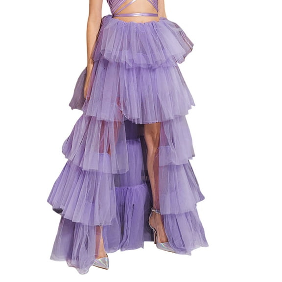 Women Tutu Maxi Skirt A Line Long Layered Mesh Skirt Elastic Waist Rave Party Halloween Flowy Elegant Comfortable Fashionable