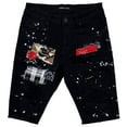 thumbnail image 2 of Embellish NYC Men's Patchwork Paint Splatter Distressed Skinny Denim Jean Shorts (38, Black), 2 of 3