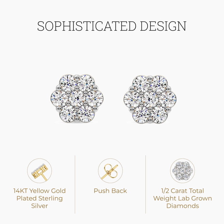 Gilded Lab-Grown Diamond Stud Earrings, 14K Gold Plated photo 2