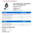 thumbnail image 2 of Front Lower Ball Joint - Compatible with 2003 - 2005 Honda Element 2004, 2 of 2