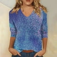 thumbnail image 4 of Qwertyu Womens 3/4 Sleeve T Shirts Plus Size Floral Casual Shirts for Women Elbow V Neck Summer Tops 3/4 Length Sleeve Blouses for Women Dressy Royal Blue S, 4 of 5