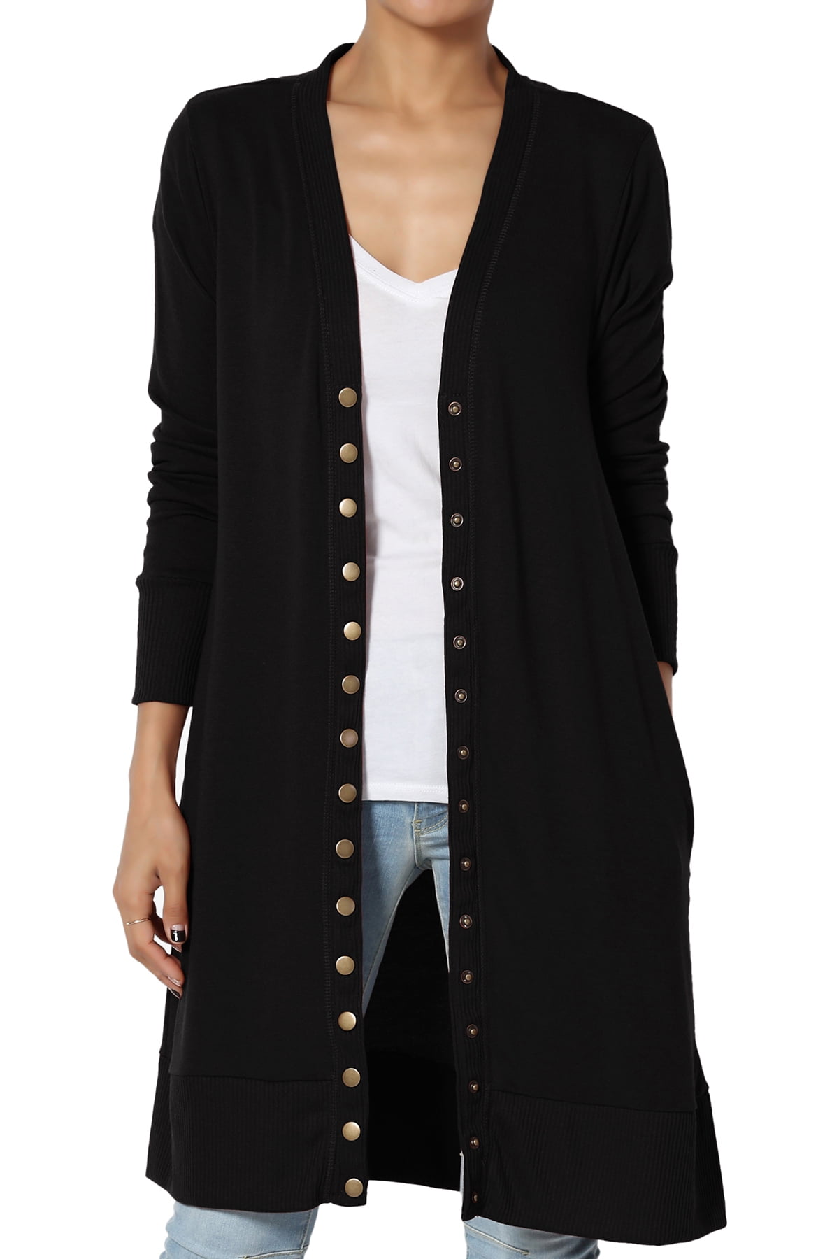 long black cardigan with buttons