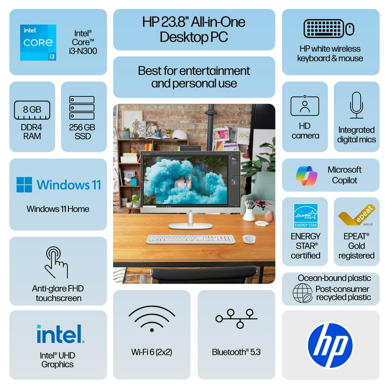 HP 23.8'モニター付 デスクトップ Win11 Office i3 SSD HP - 23.8