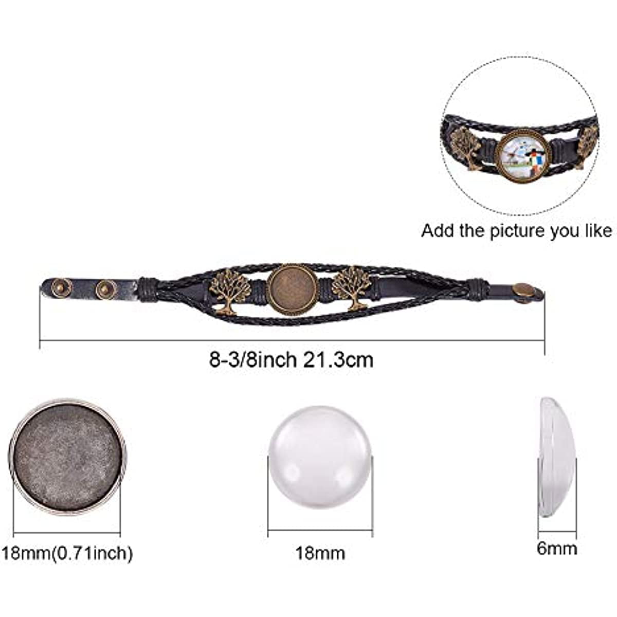 DIY 4Pcs Leather Bracelet Adjustable Making Kit with Blank Alloy Cabochon  Bezel Tray & 4Pcs Clear Glass Cabochon 18mm for Charms Bracelet Jewelry Making  Supplies Craft Women Gift 