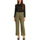thumbnail image 2 of Pantalones largos rectos de cintura elástica con botones y cremallera de cuadros para mujer INSPIRE CHIC en verde oscuro, 2 of 6