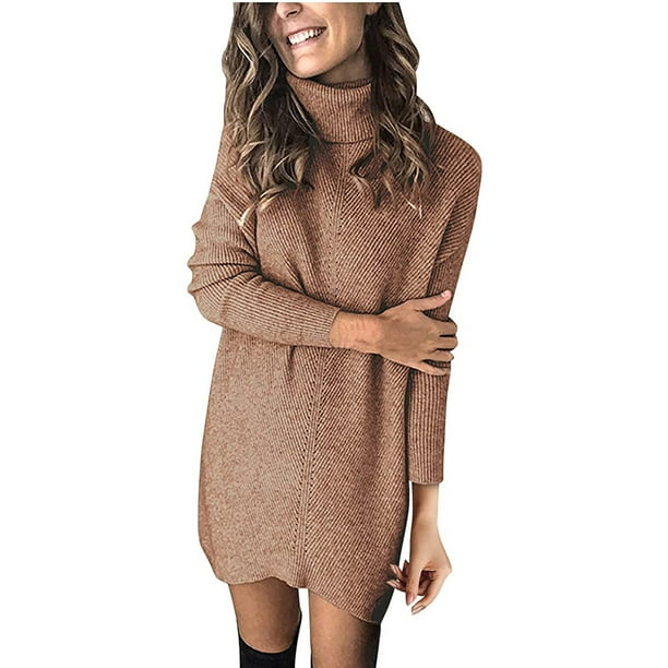 Moda mujer pulóver manga larga otoño sólido Casual Turn Down Collar sudadera vestido Fridja NMB744