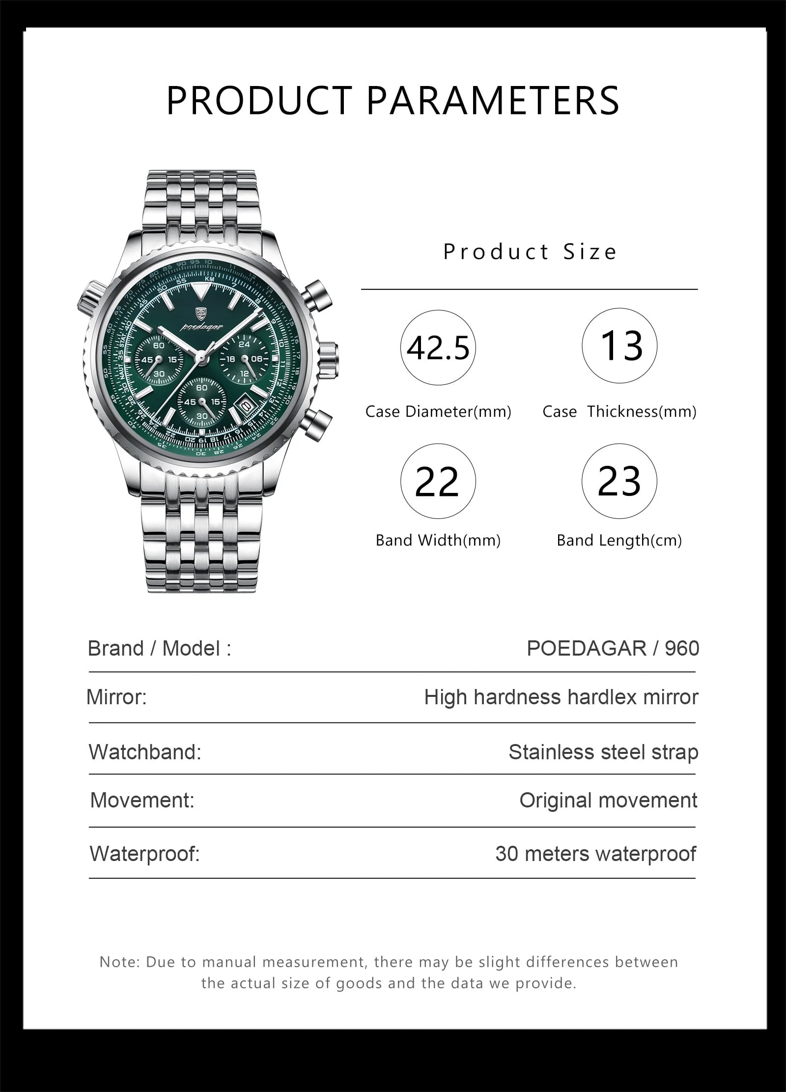 Poedagar Man Wristwatch Sport Quartz Stainless Steel Male Watches Waterproof Chronograph Watch