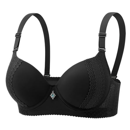 SMihono Women Floral Lace Balconette Underwire Push up Lightly Bras Seamless Beauty Back Breathable Bras Cute Summer Bra Top Black M