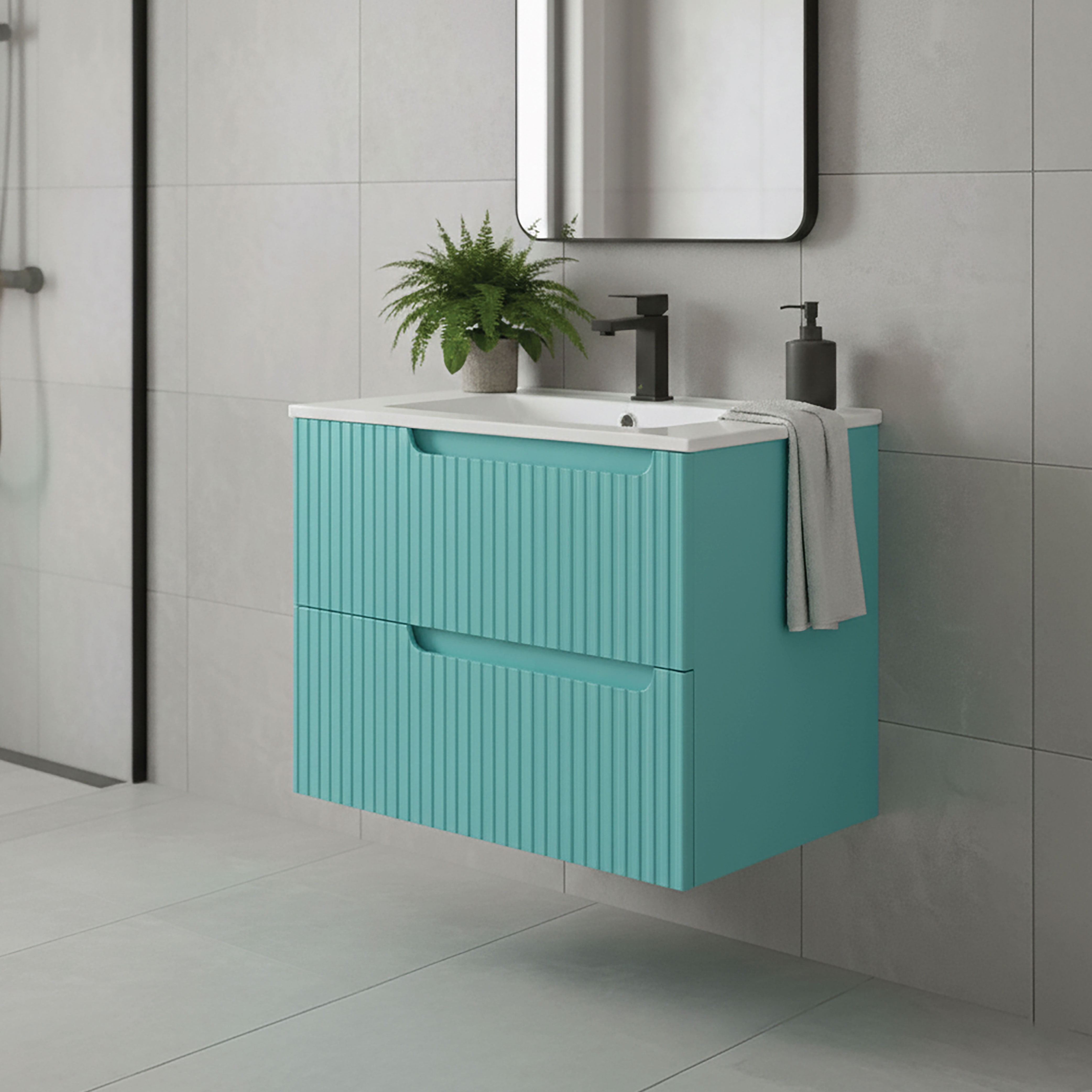 Citiscape Modern Bathroom Vanity with Textured Drawer Fronts 24" Wide - Tiffany Blue - Sink Included