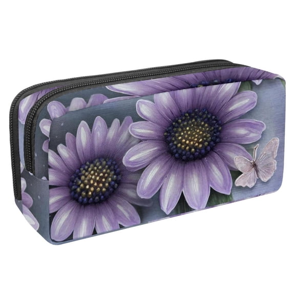 MUOOUM Pencil Case, Purple Daisy and Butterfly Large Capacity Pencil Pouch Stationery Pen Bag