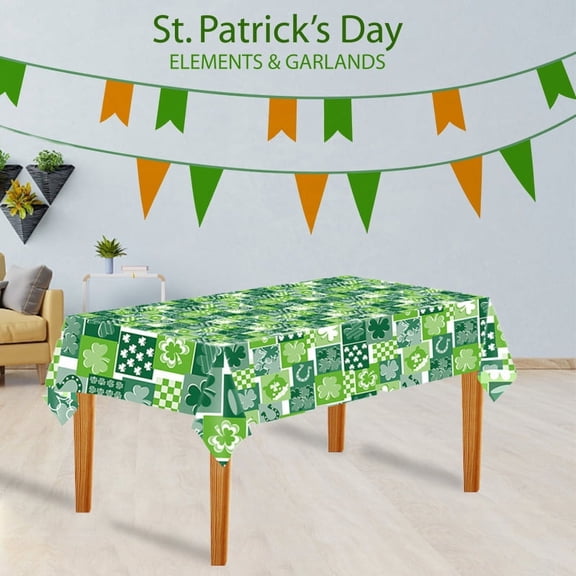 Rectangle St. Patrick's Day Tablecloth,Green Irish Clover Table Cloth, Waterproof and Washable Holiday Table Cover for Party Kitchen Dining Room, 54 x 90 Inch