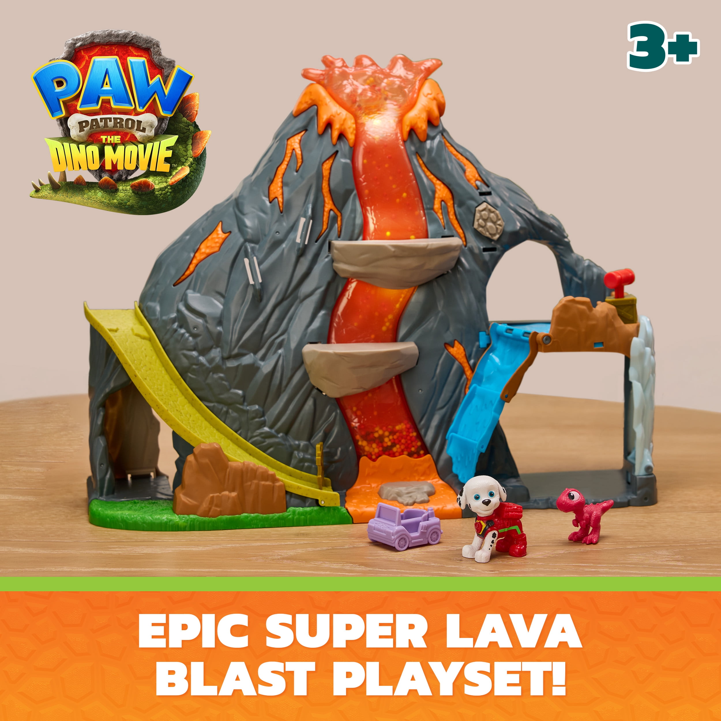 PAW Patrol: The Dino Movie, Super Lava Blast Volcano Playset with Lights & Sounds, Marshall and Rhubarb Action Figures, Preschool Toys for Boys & Girls Ages 3+