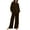 Brown, variant on Brilliant Two Piece Summer Outfits Women Fall Women's Casual Long Sleeve Round Neck Top/ Long Pants Set Loose Straight Tube Pants with Pocket Blue L