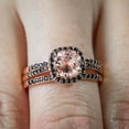 thumbnail image 4 of 2 carat Round Cut Morganite and Black Diamond Trio Wedding Set Bridal Ring Set in 10k Rose Gold, 4 of 4